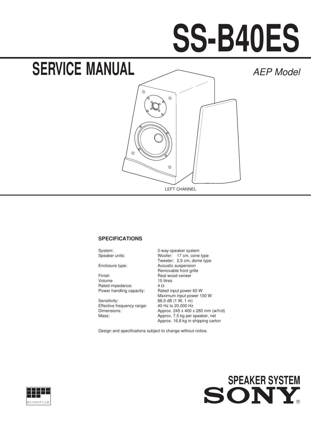 sony ss b 40 es service manual