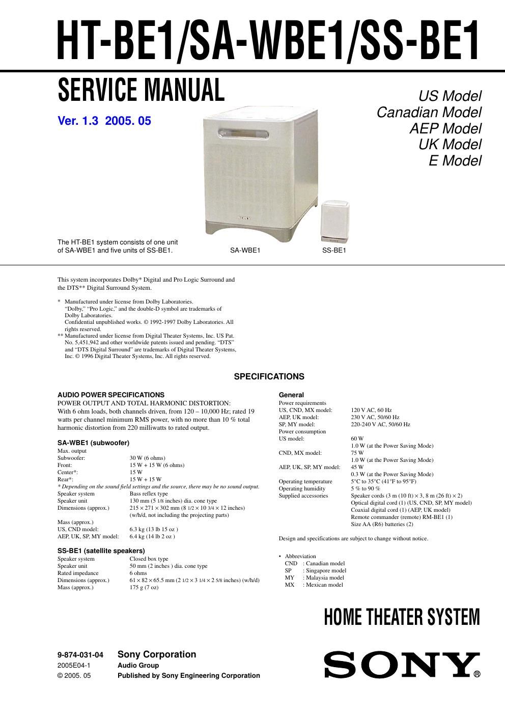 sony ss be 1 service manual