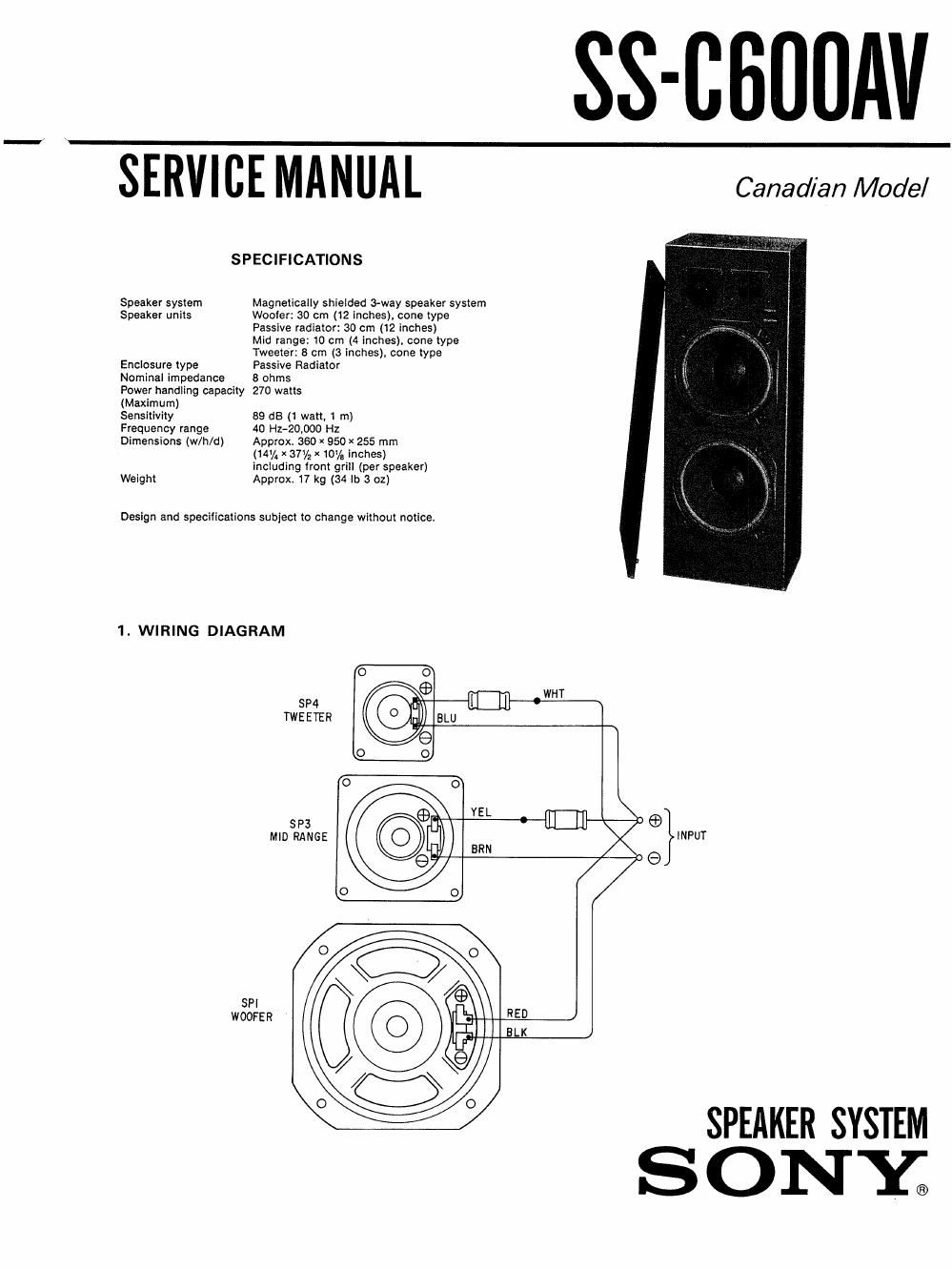 sony ss c 600 av service manual