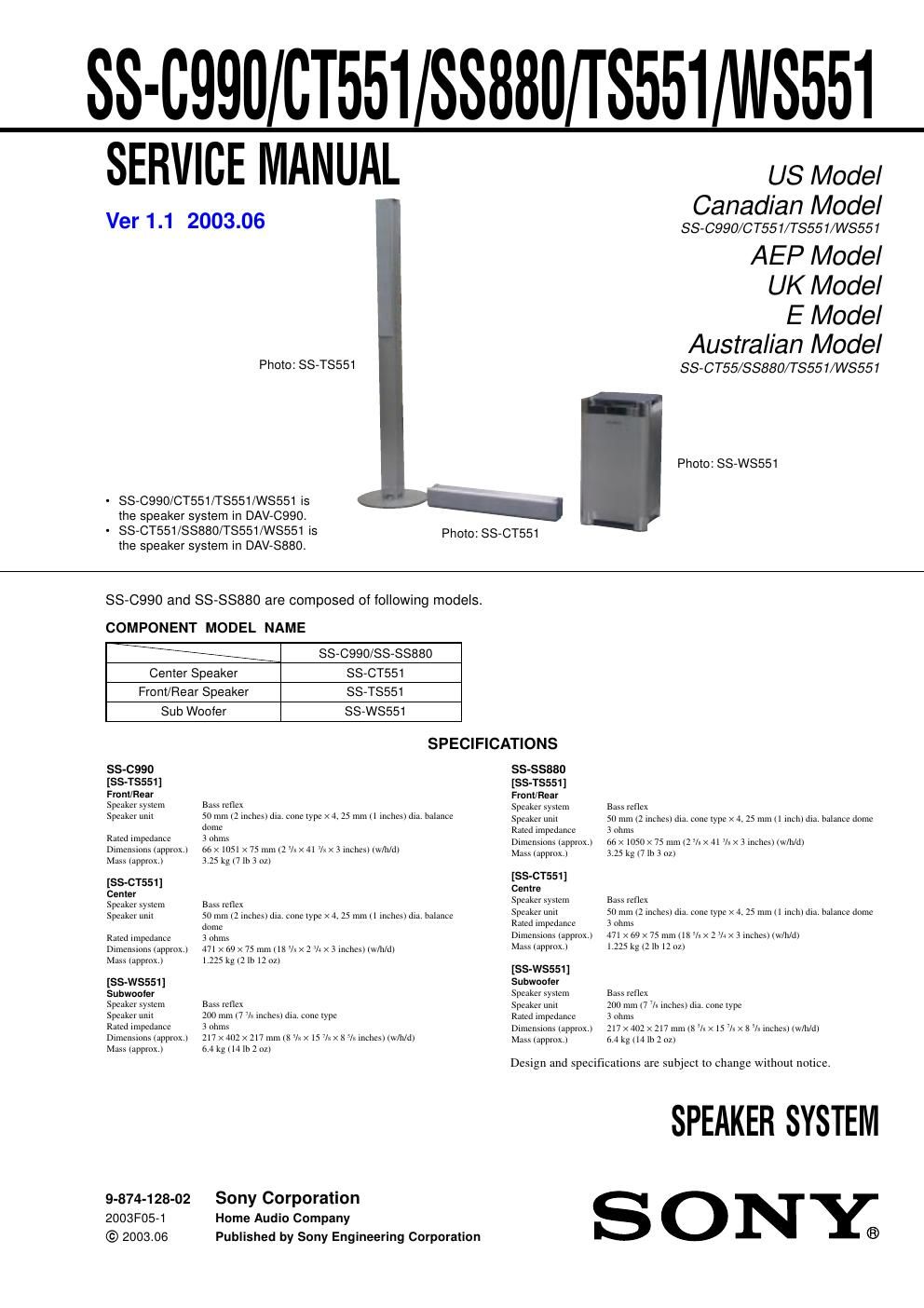 sony ss c 990 service manual