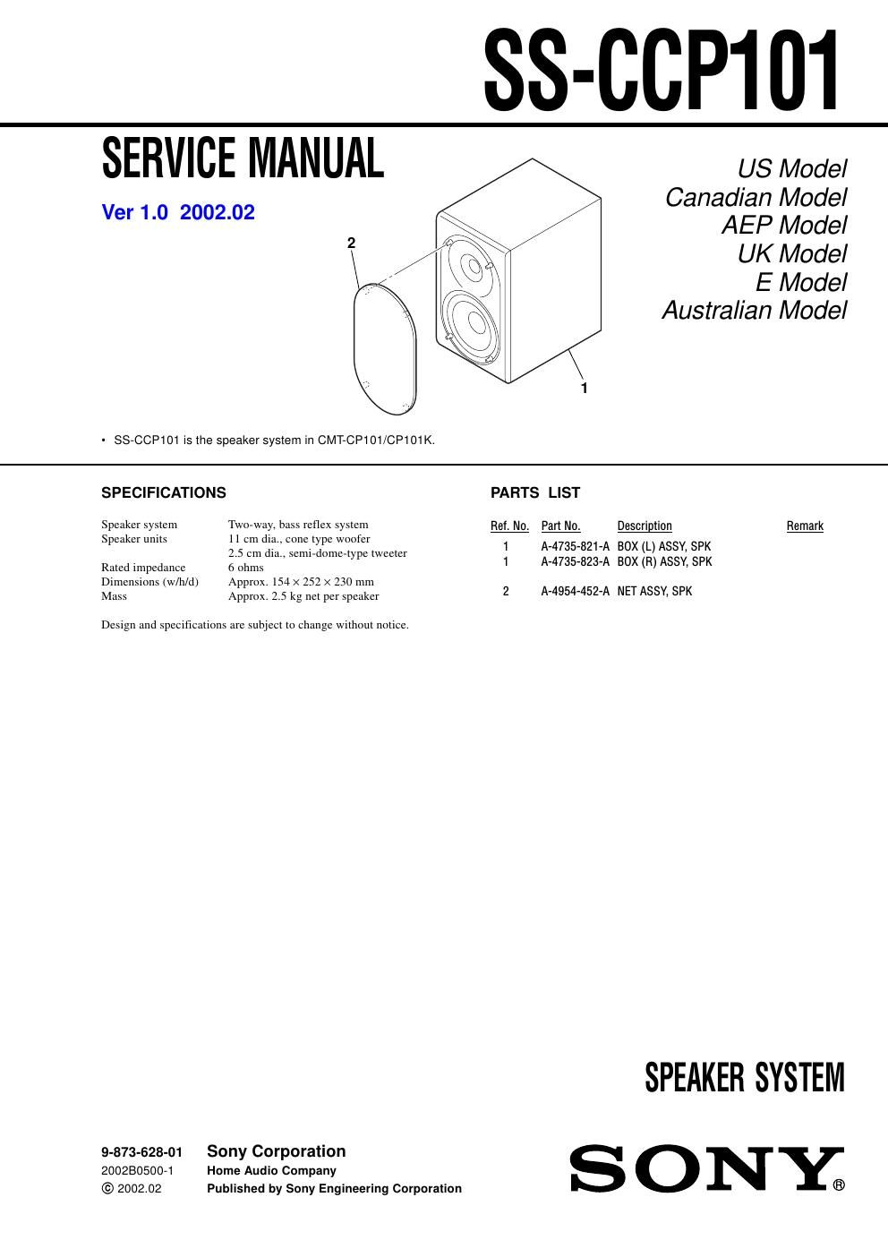 sony ss ccp 101 service manual