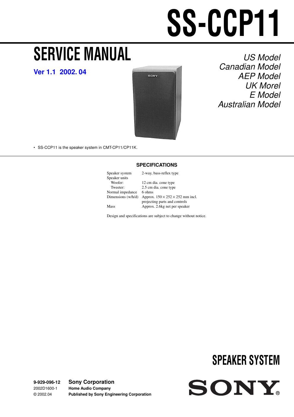 sony ss ccp 11 service manual