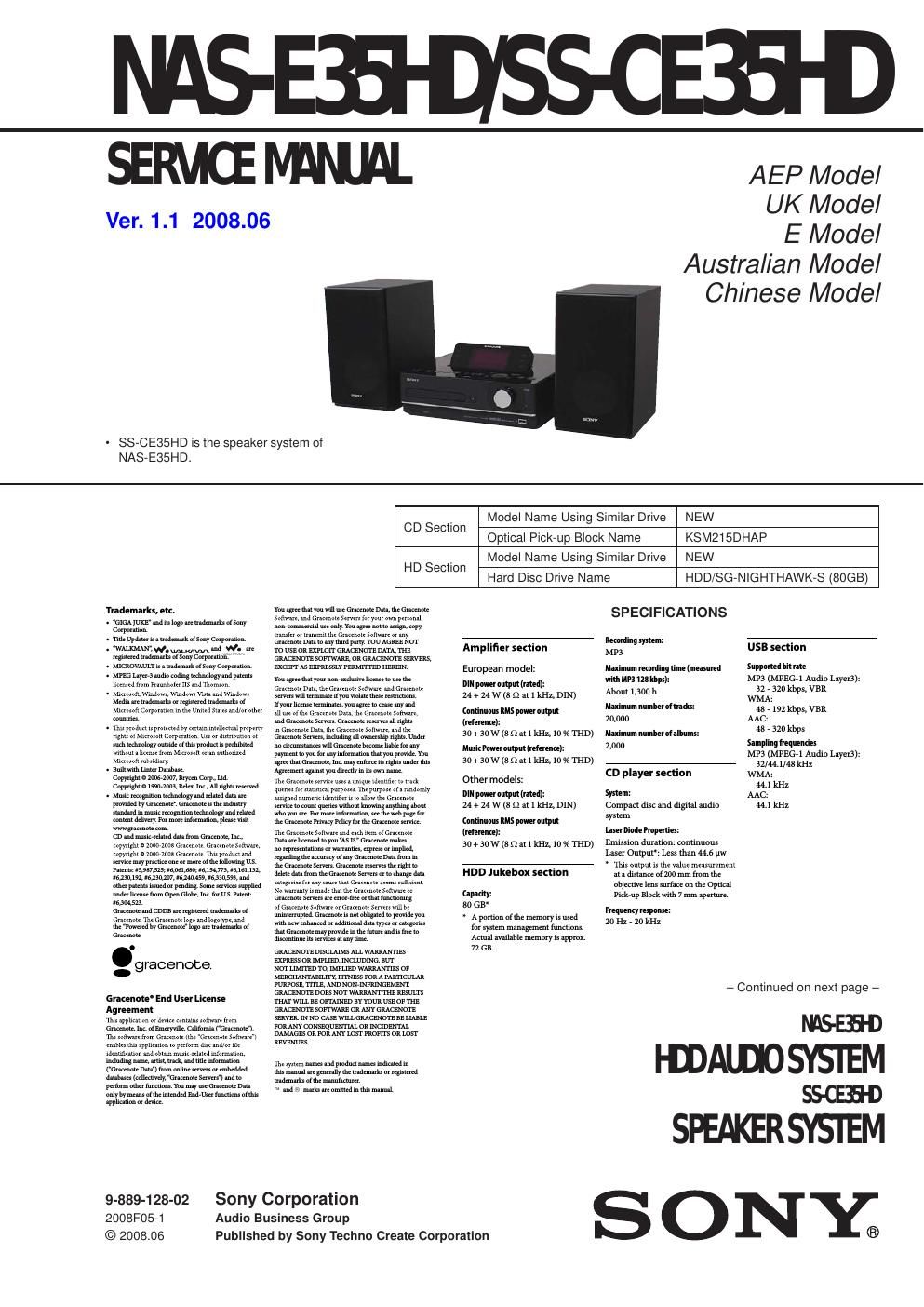 sony ss ce 35 hd service manual