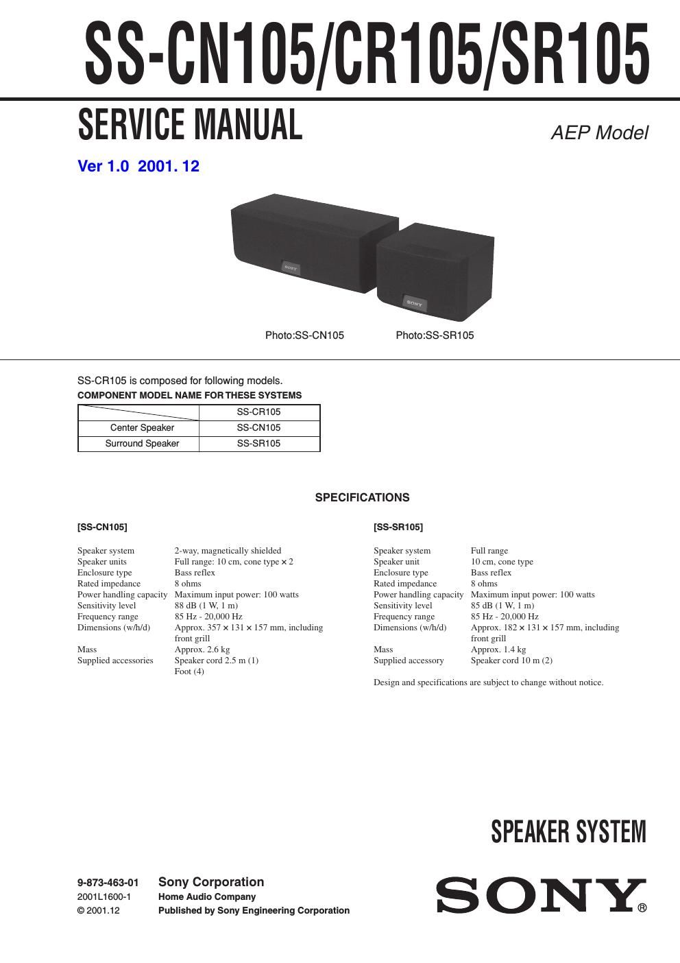 sony ss cn 105 service manual