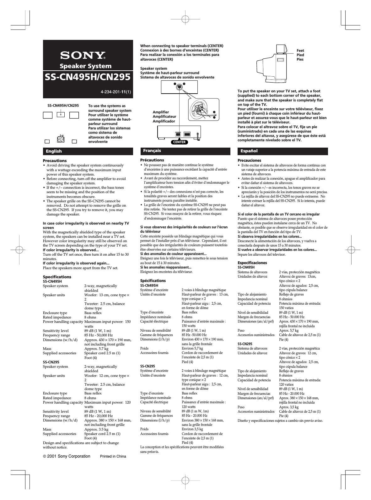 sony ss cn 295 h owners manual