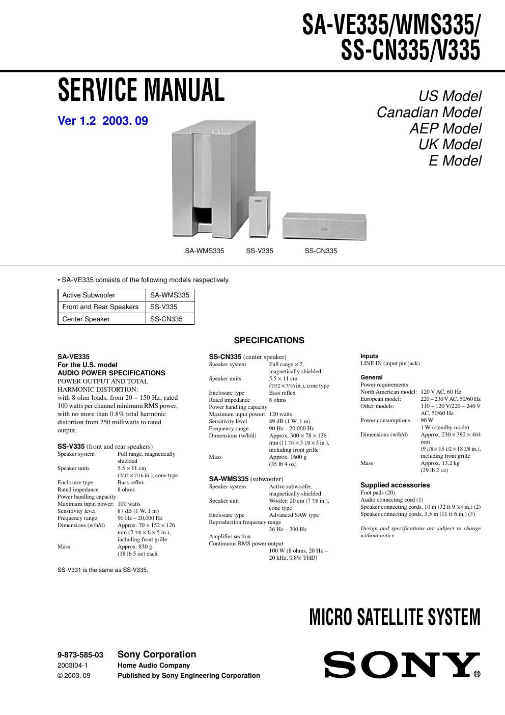 sony ss cn 335 service manual