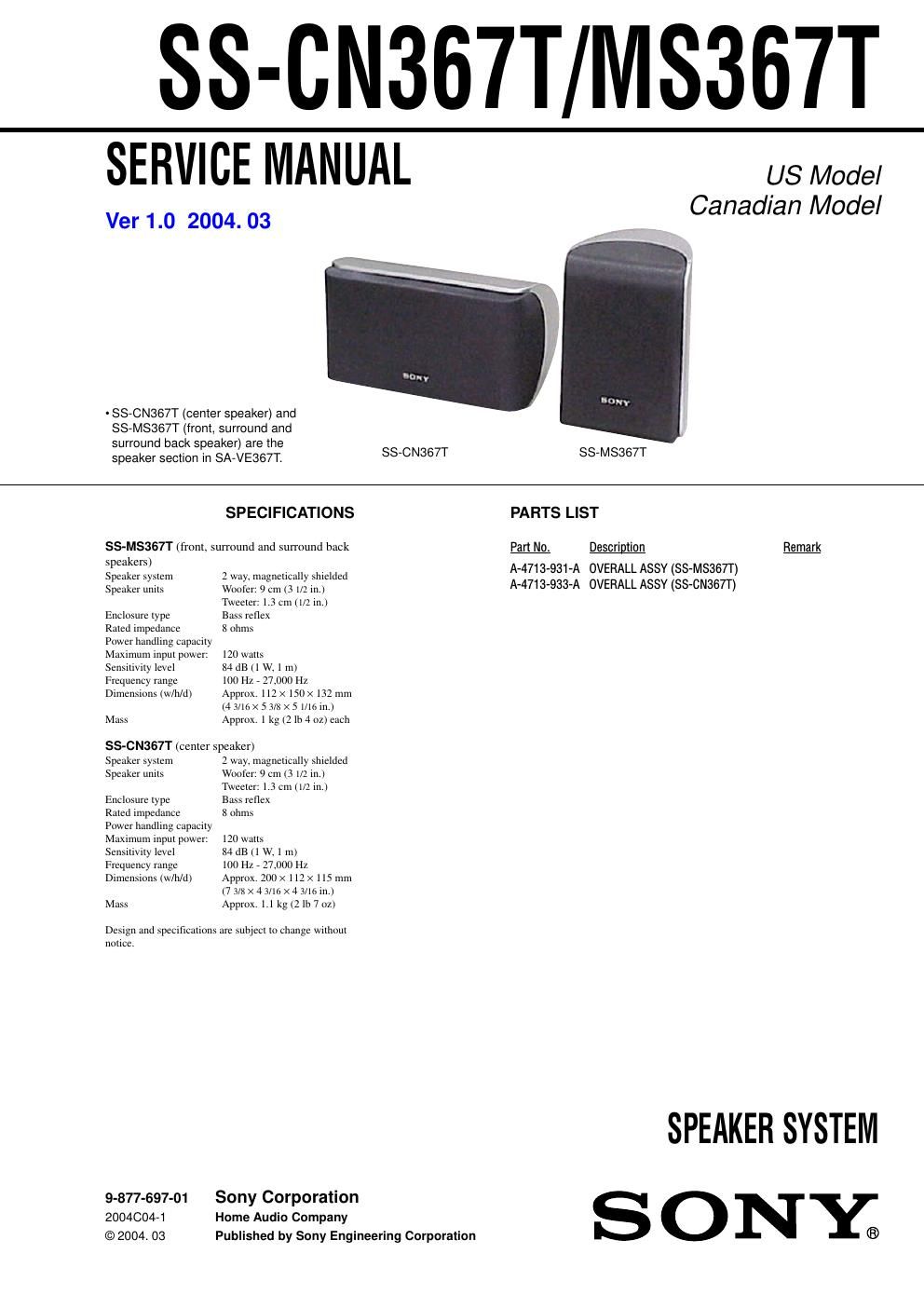 sony ss cn 367 t service manual