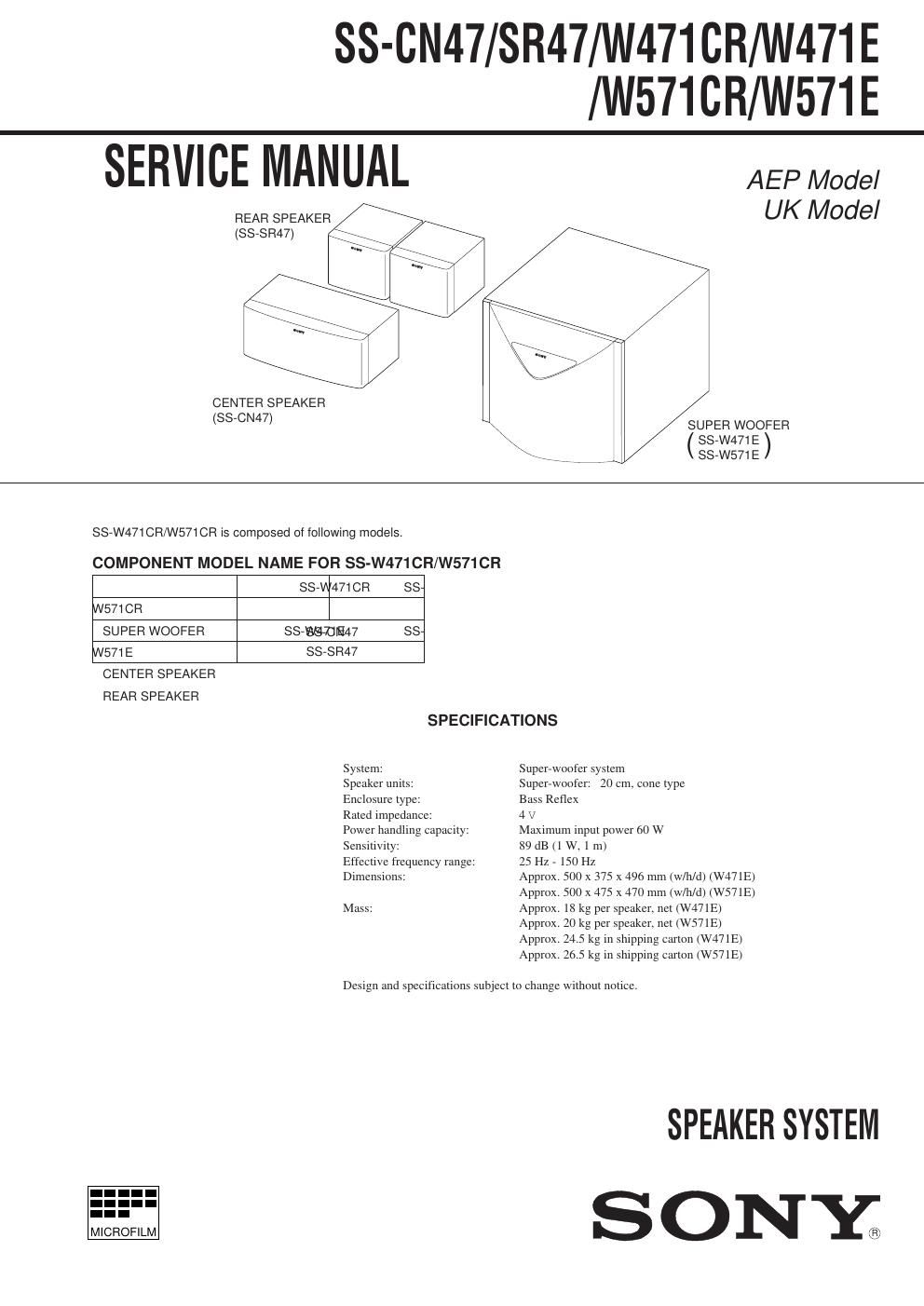 sony ss cn 47 service manual