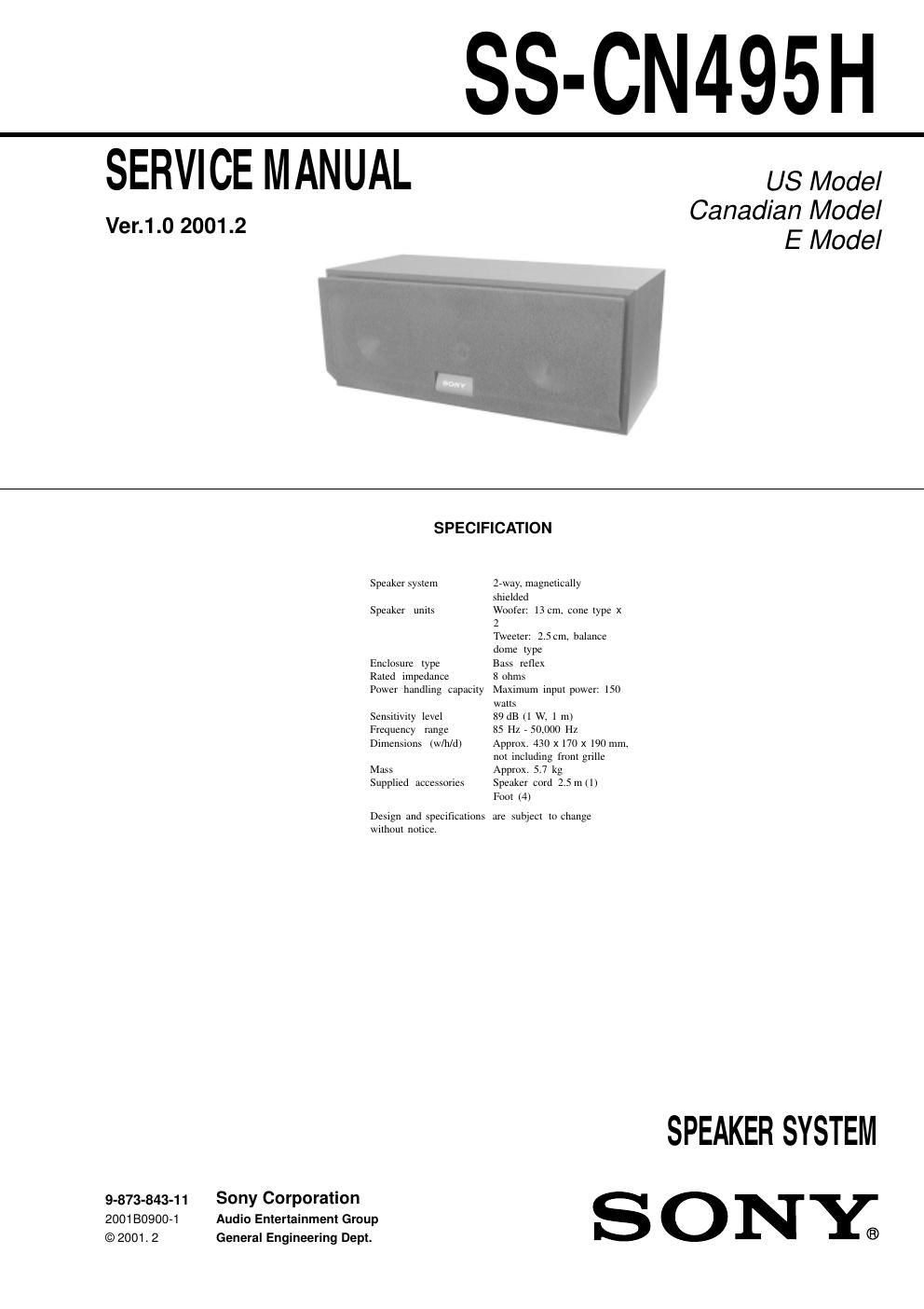 sony ss cn 495 h service manual