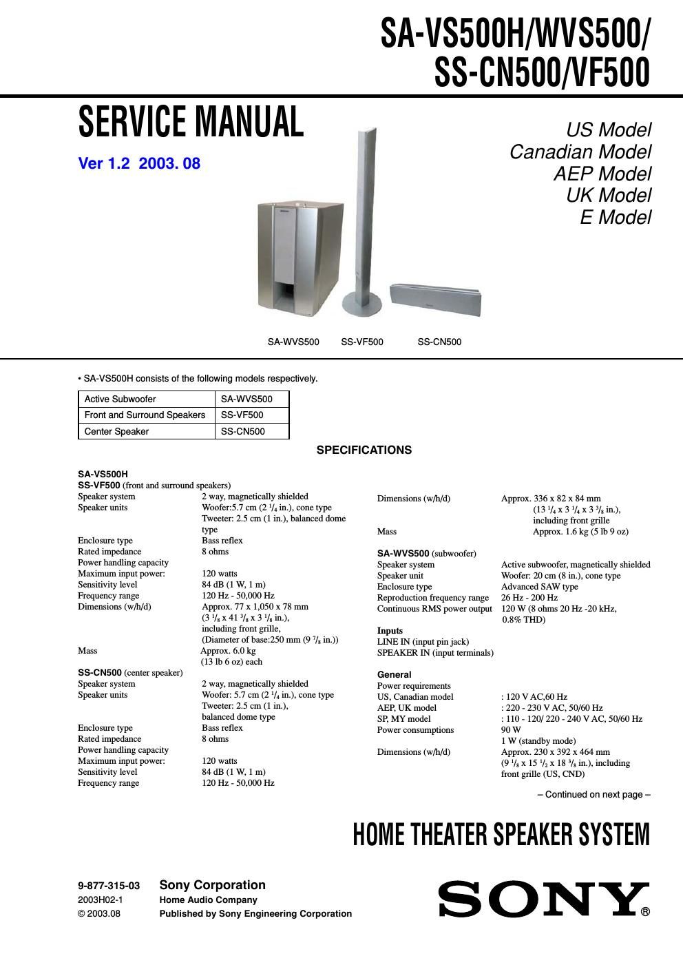 sony ss cn 500 service manual