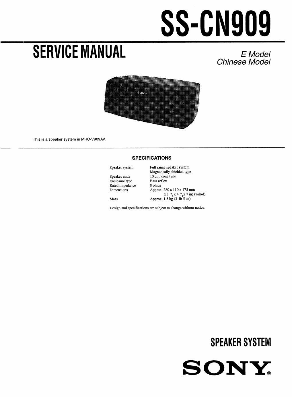 sony ss cn 909 service manual