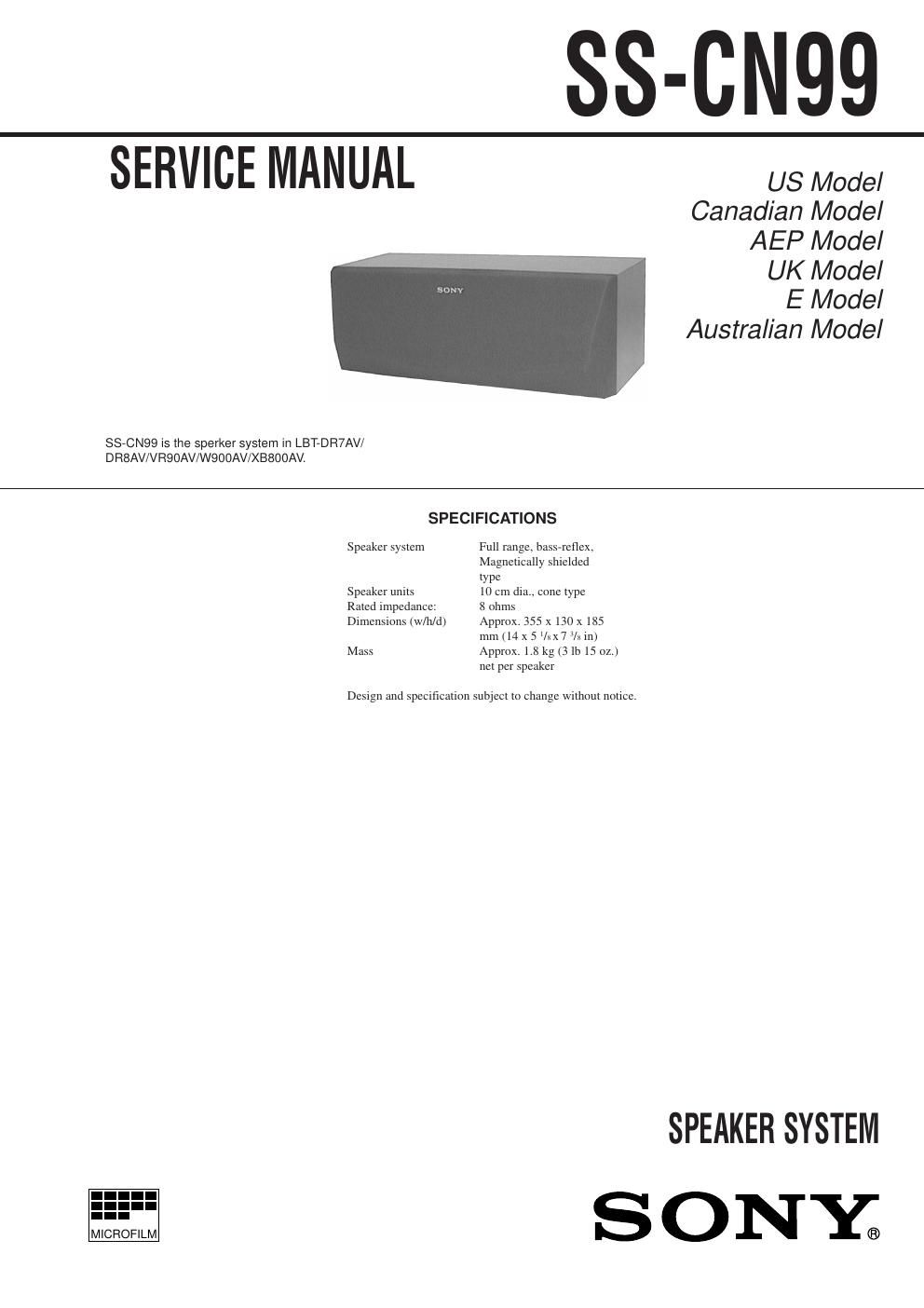 sony ss cn 99 service manual