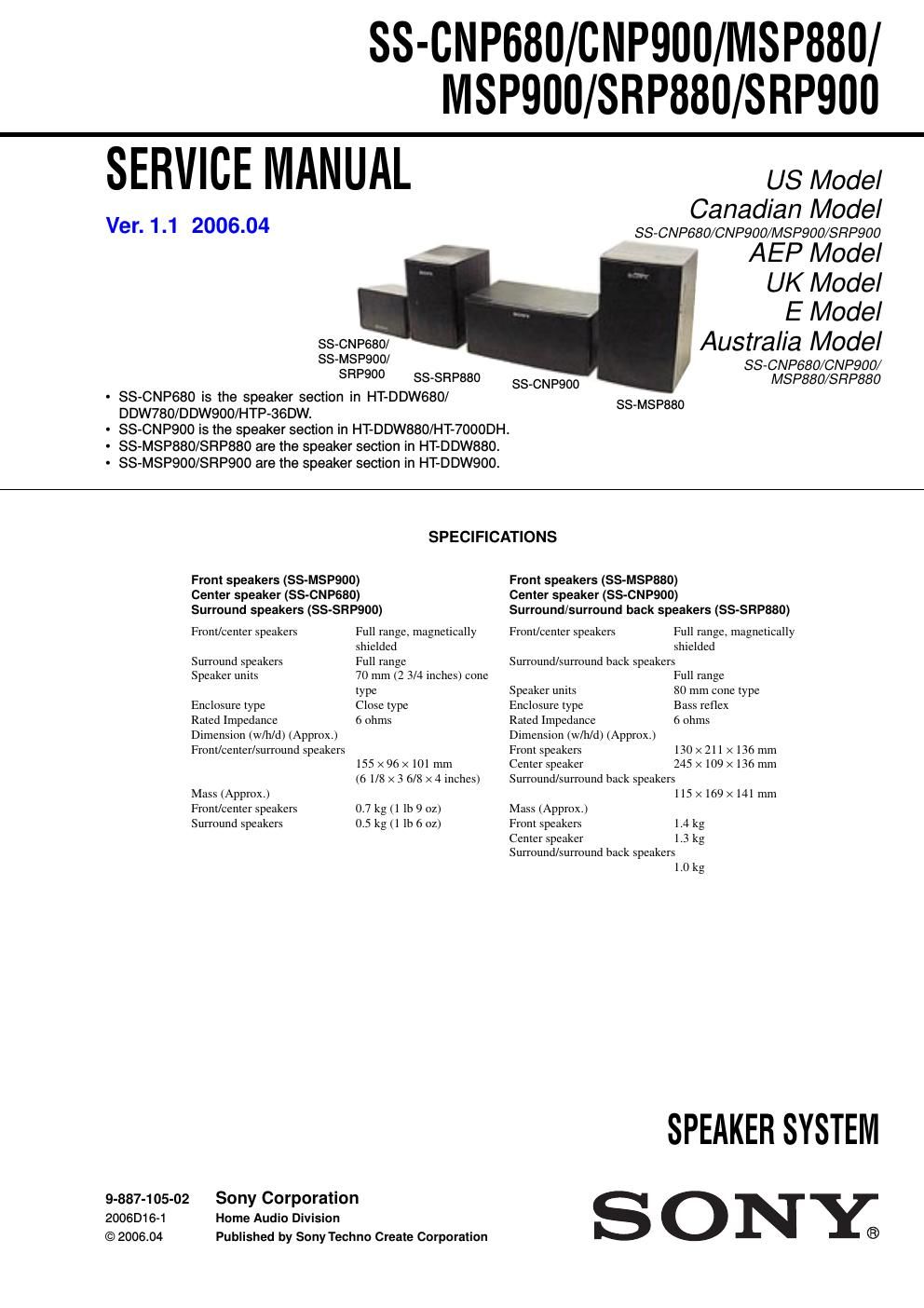 sony ss cnp 680 service manual