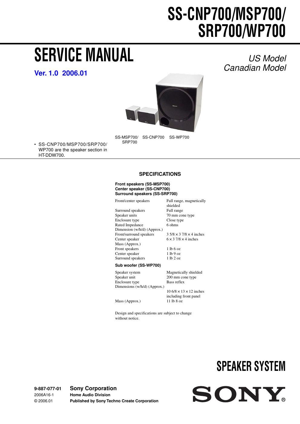 sony ss cnp 700 service manual