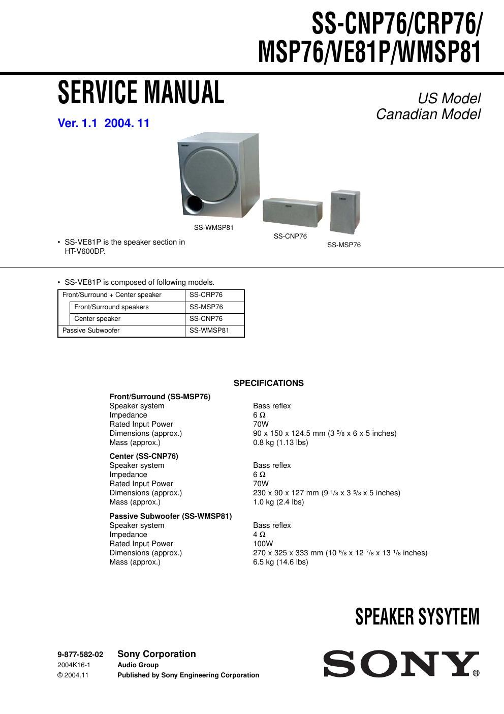 sony ss cnp 76 service manual