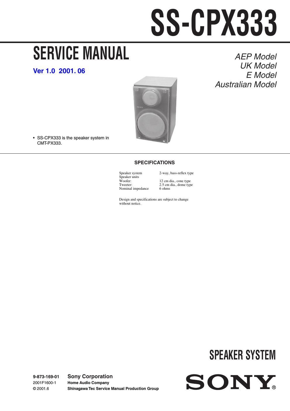 sony ss cpx 333 service manual