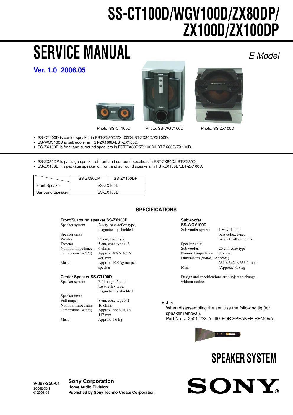 sony ss ct 100 d service manual
