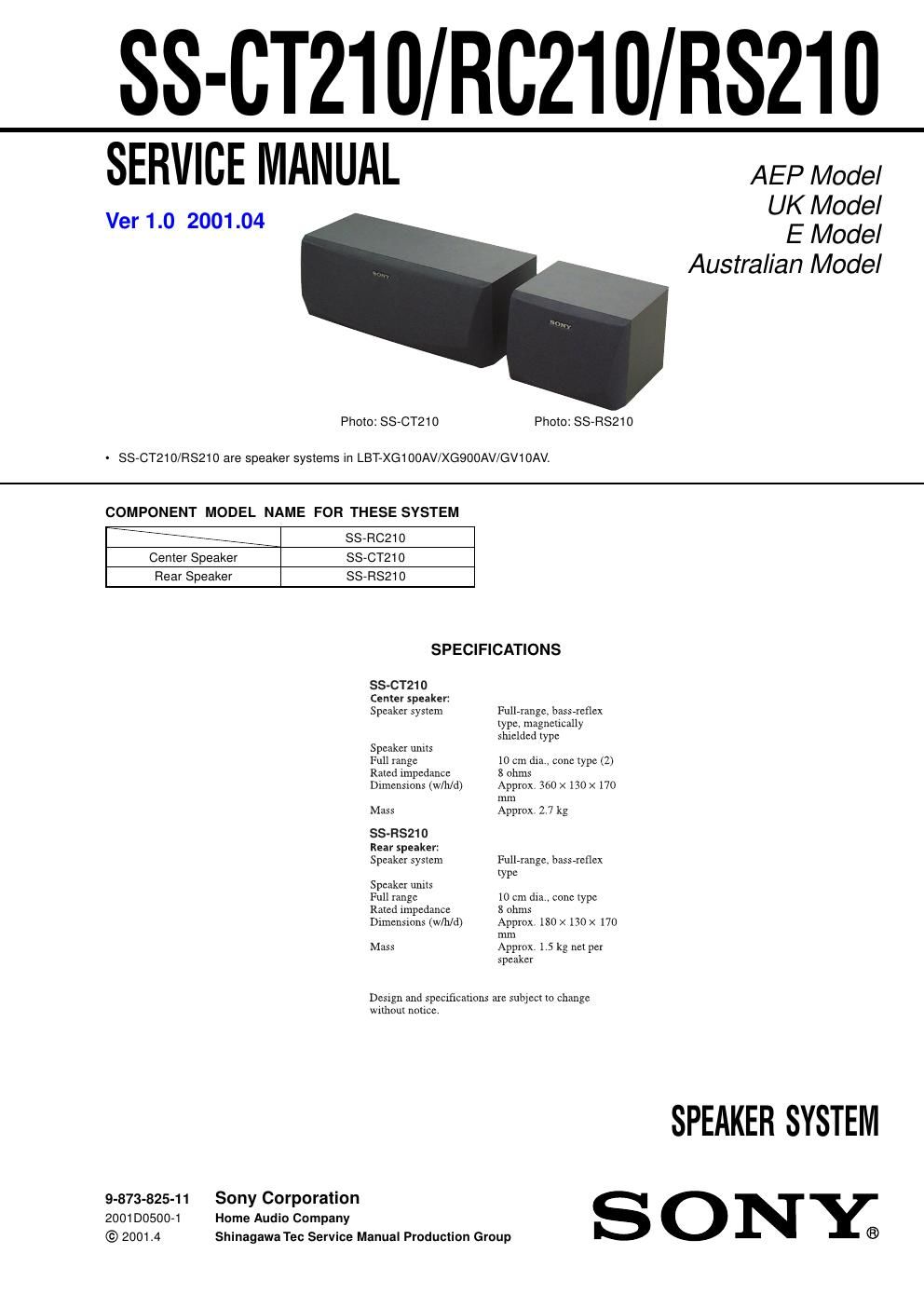 sony ss ct 210 service manual