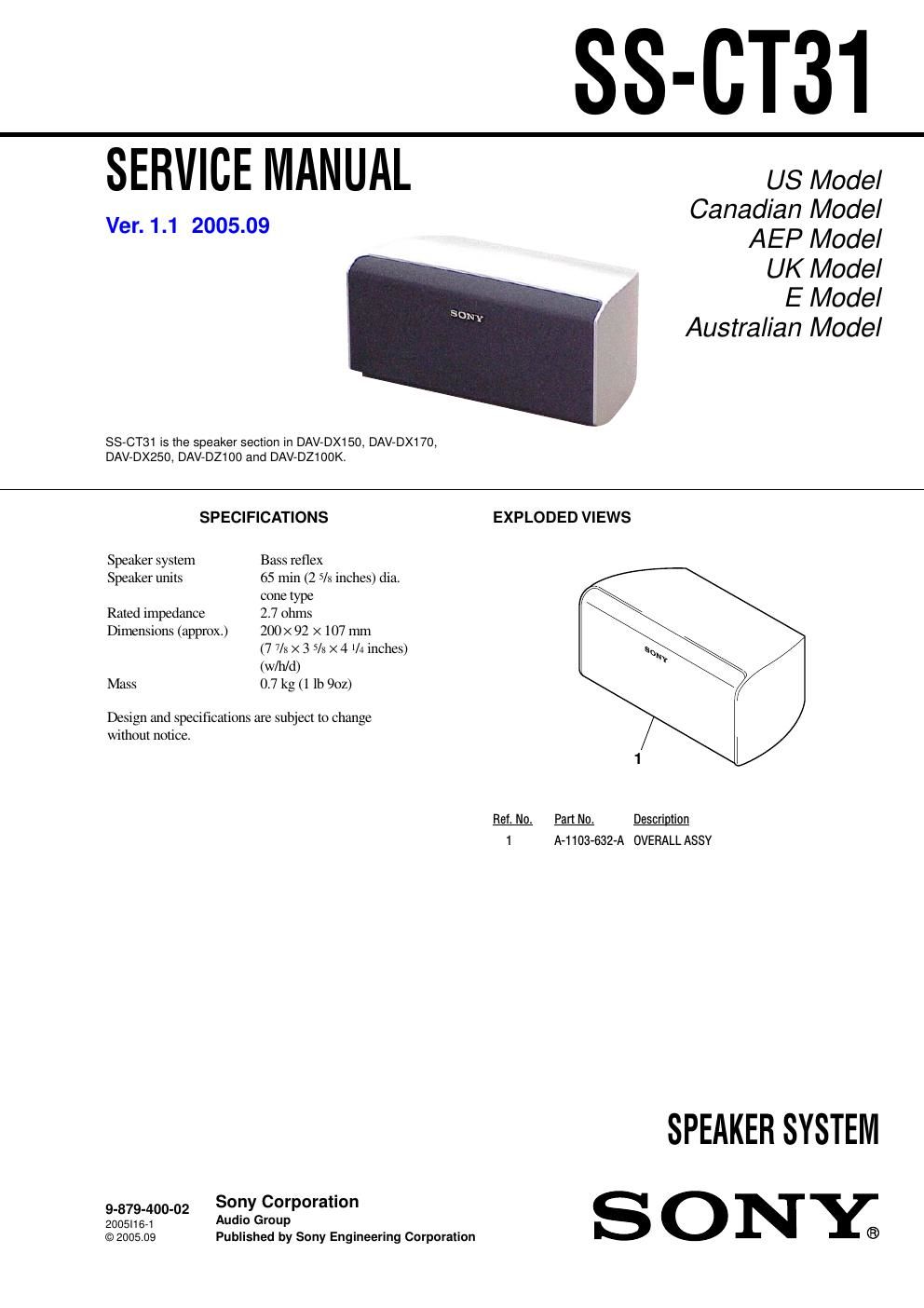 sony ss ct 31 service manual