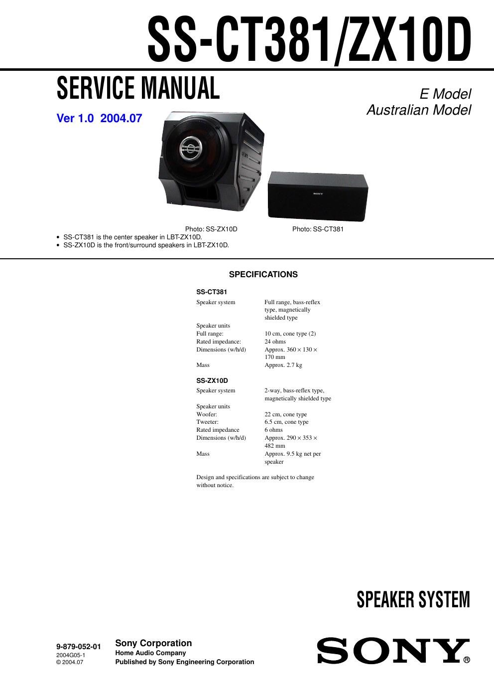 sony ss ct 381 service manual