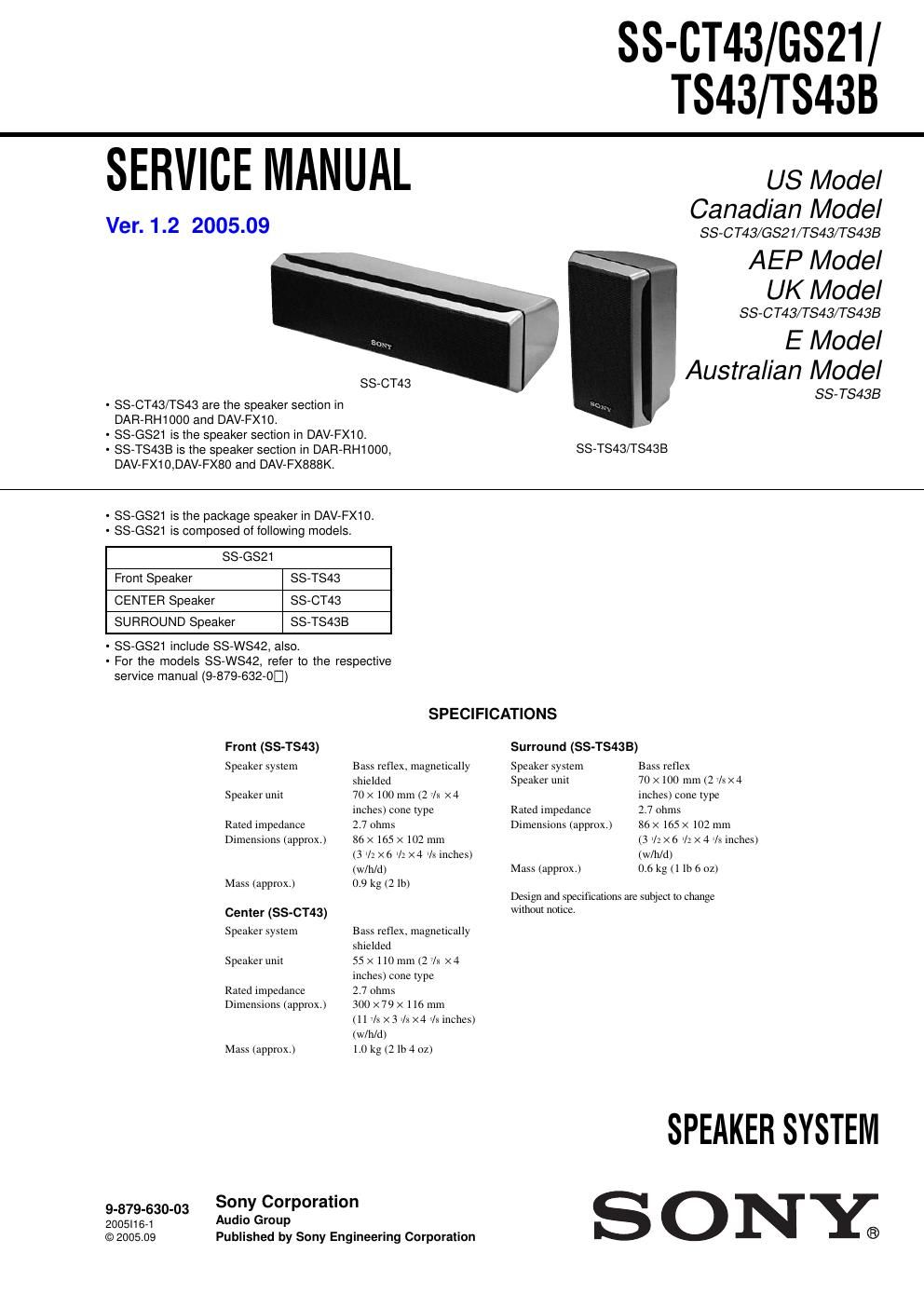 sony ss ct 43 service manual