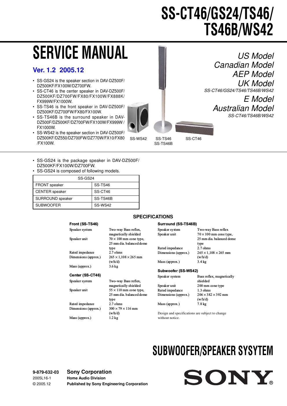 sony ss ct 46 service manual