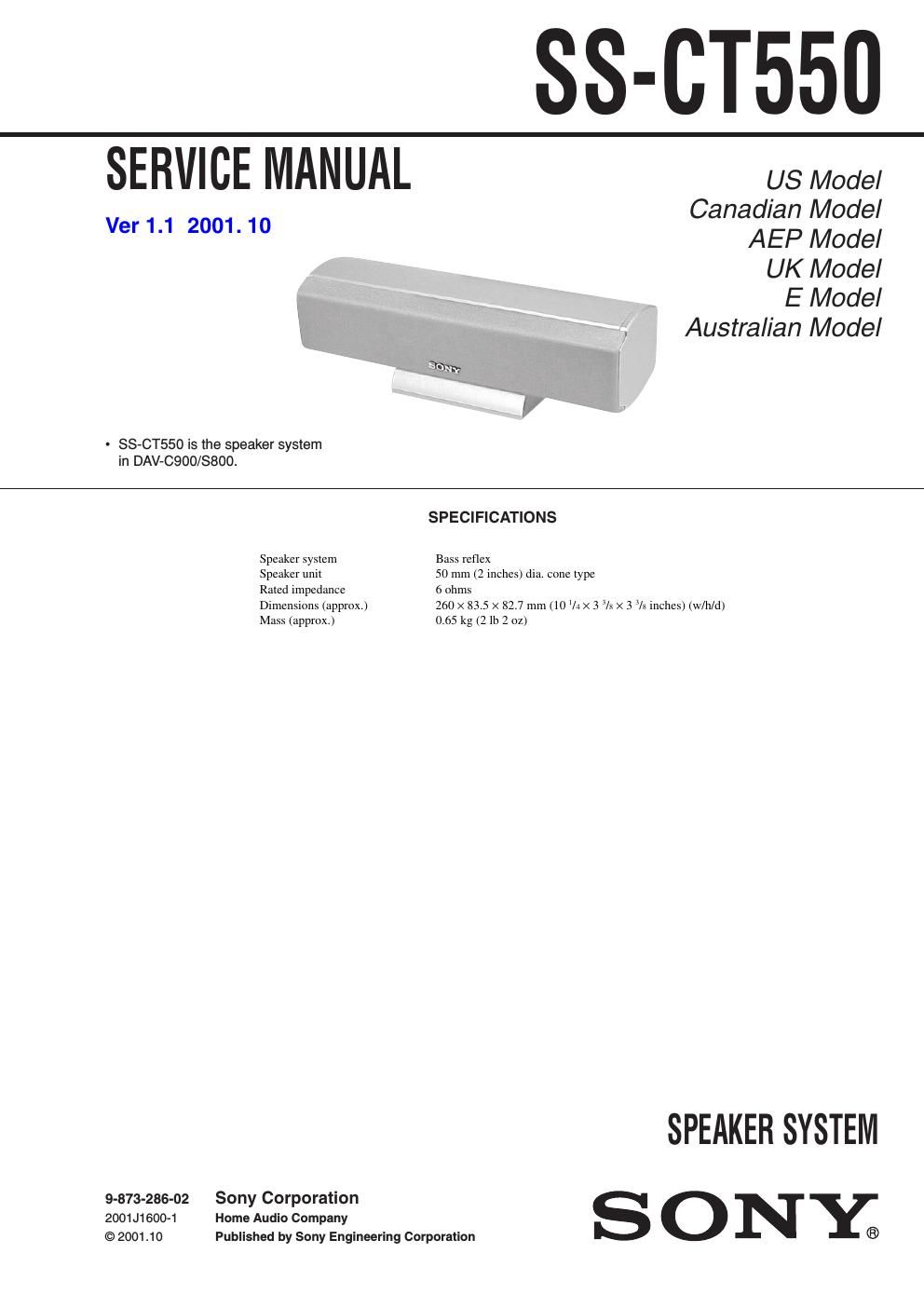 sony ss ct 550 service manual