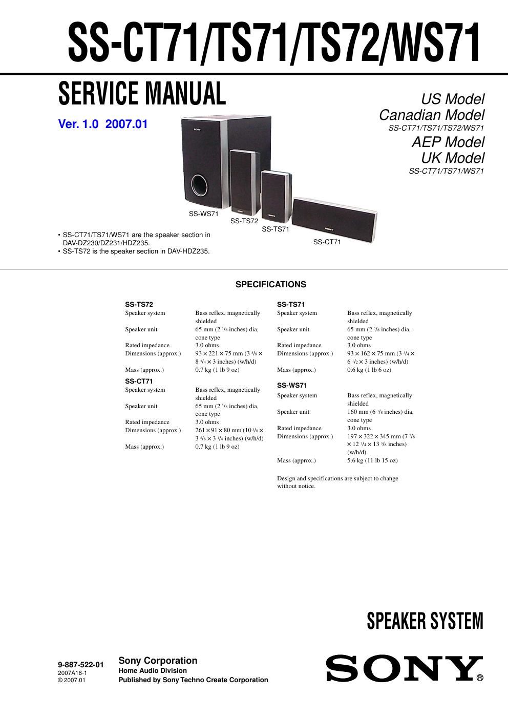 sony ss ct 71 service manual