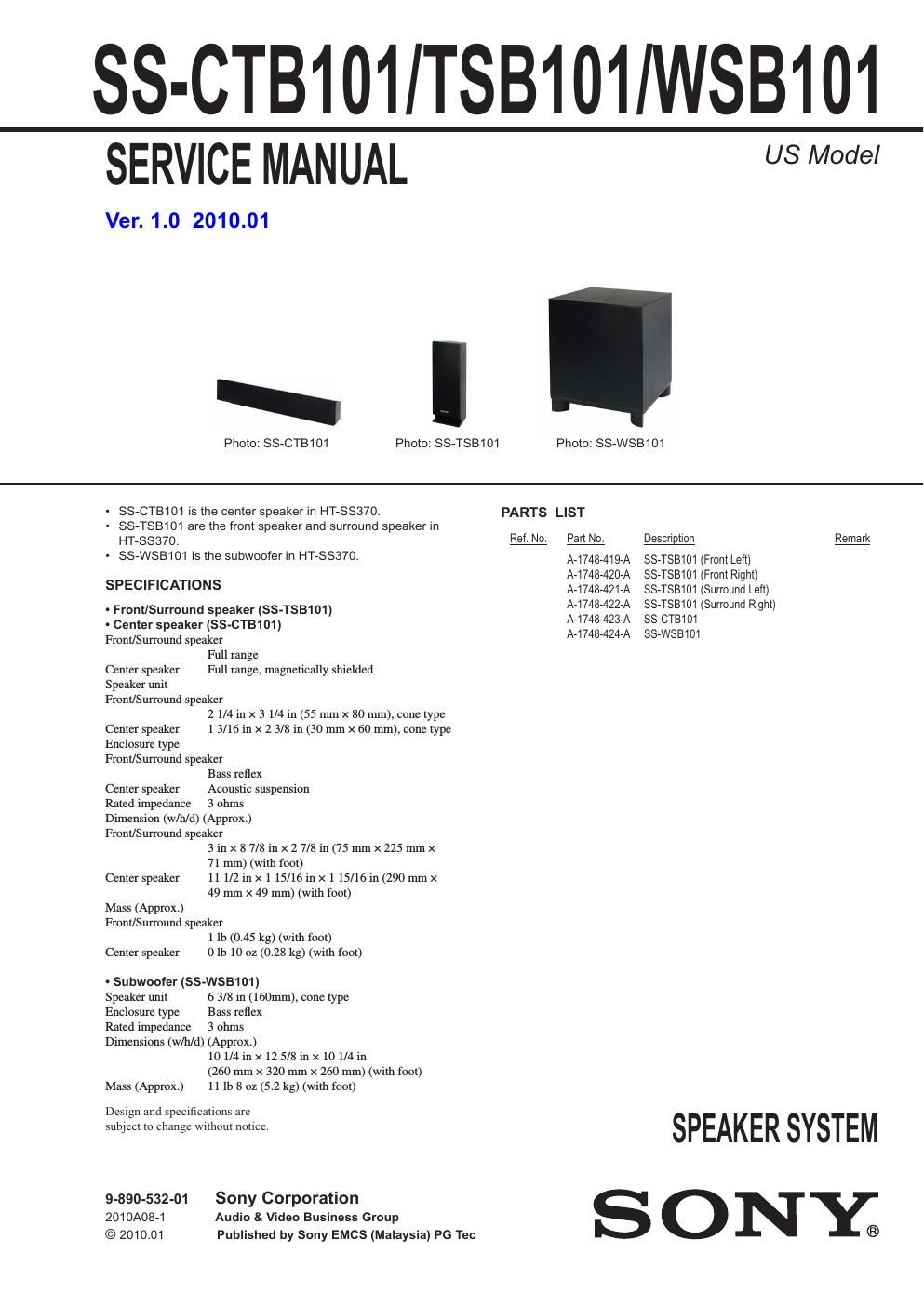 sony ss ctb 101 service manual