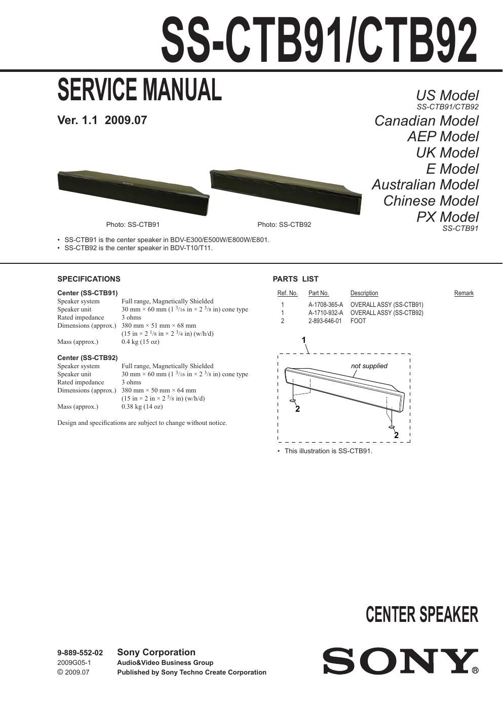 sony ss ctb 91 service manual