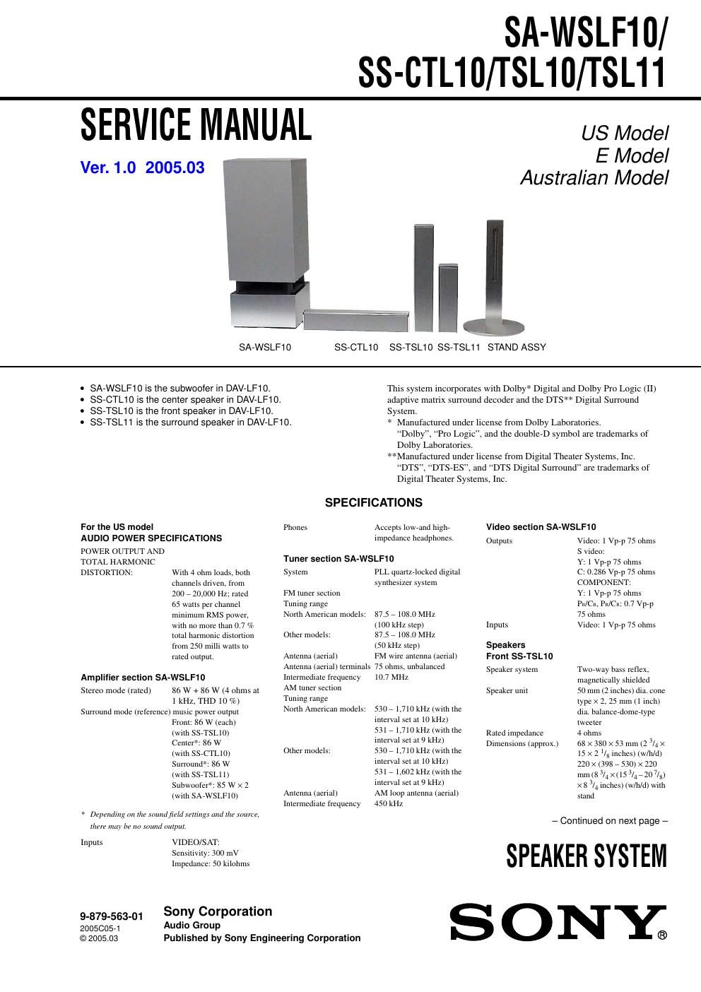 sony ss ctl 10 service manual