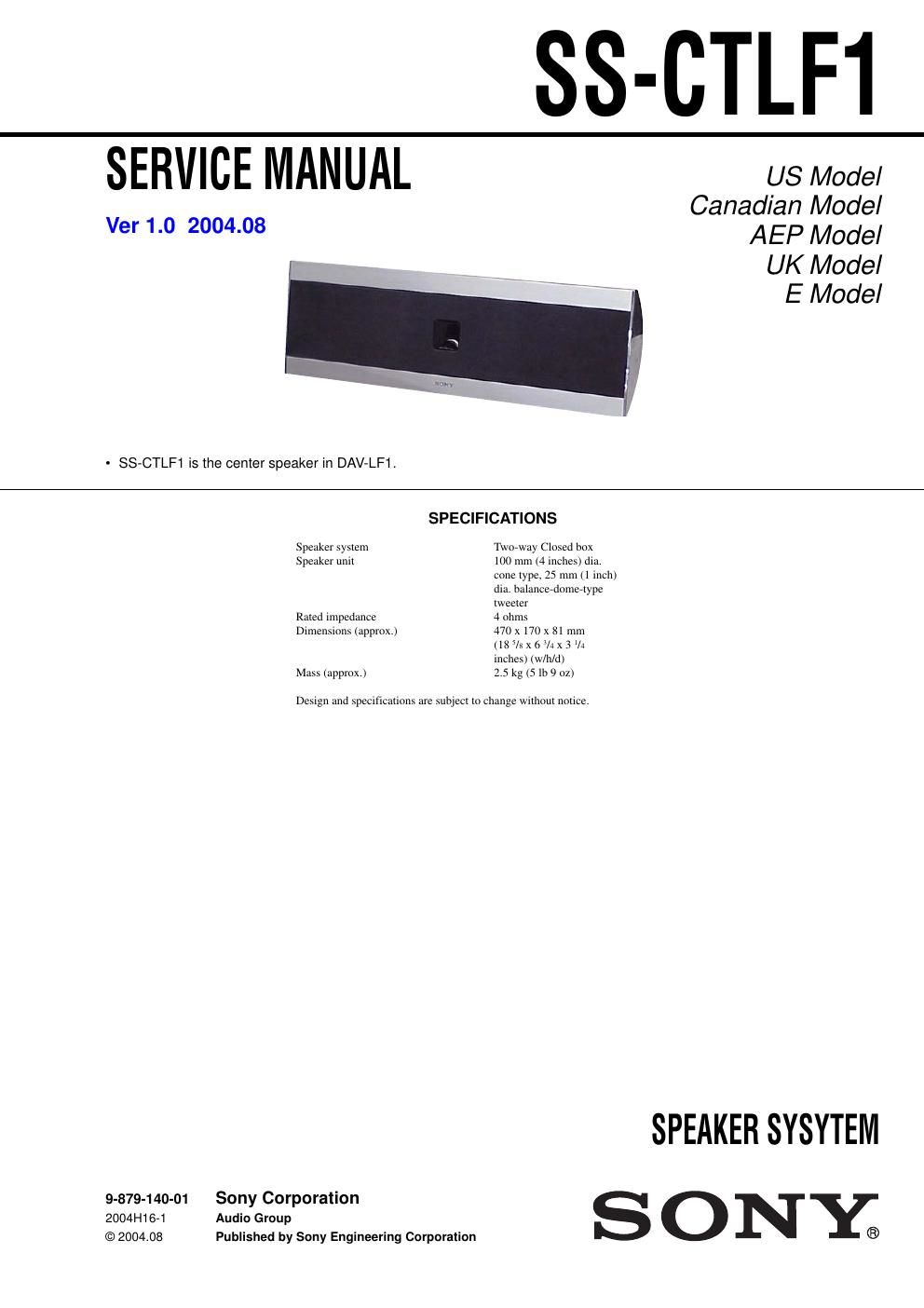 sony ss ctlf 1 service manual