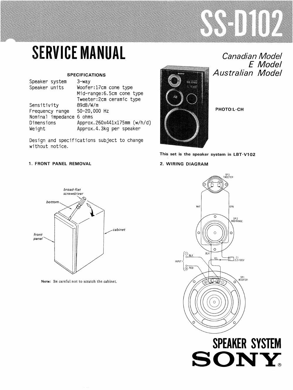 sony ss d 102 service manual