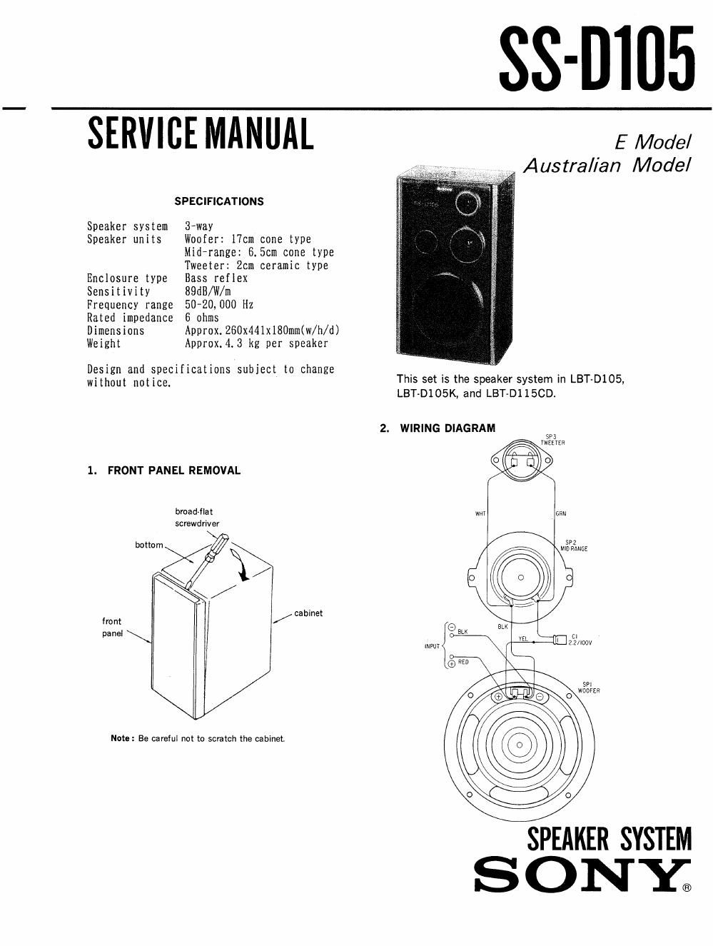 sony ss d 105 service manual
