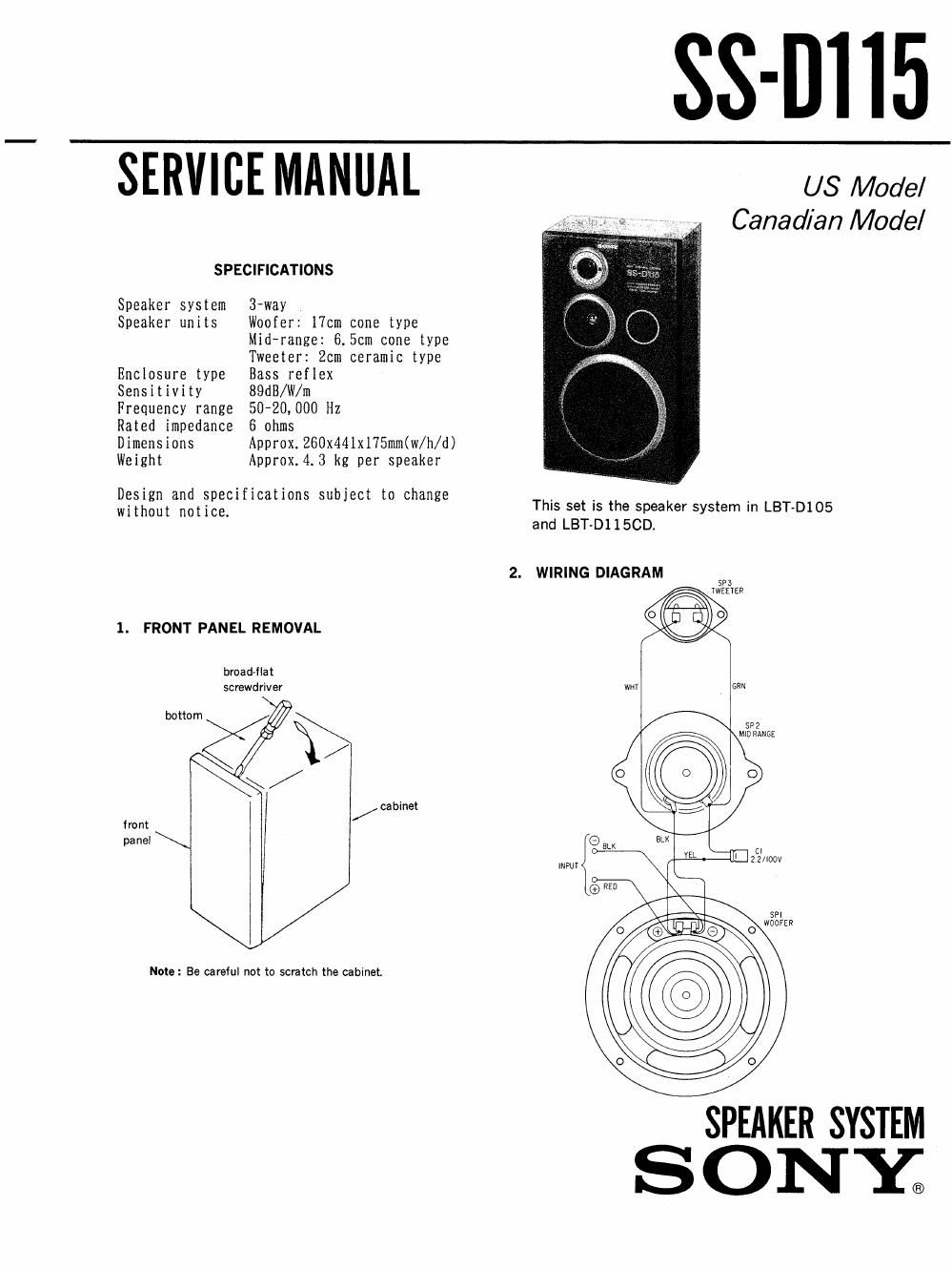 sony ss d 115 service manual