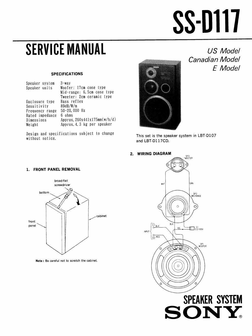 sony ss d 117 service manual