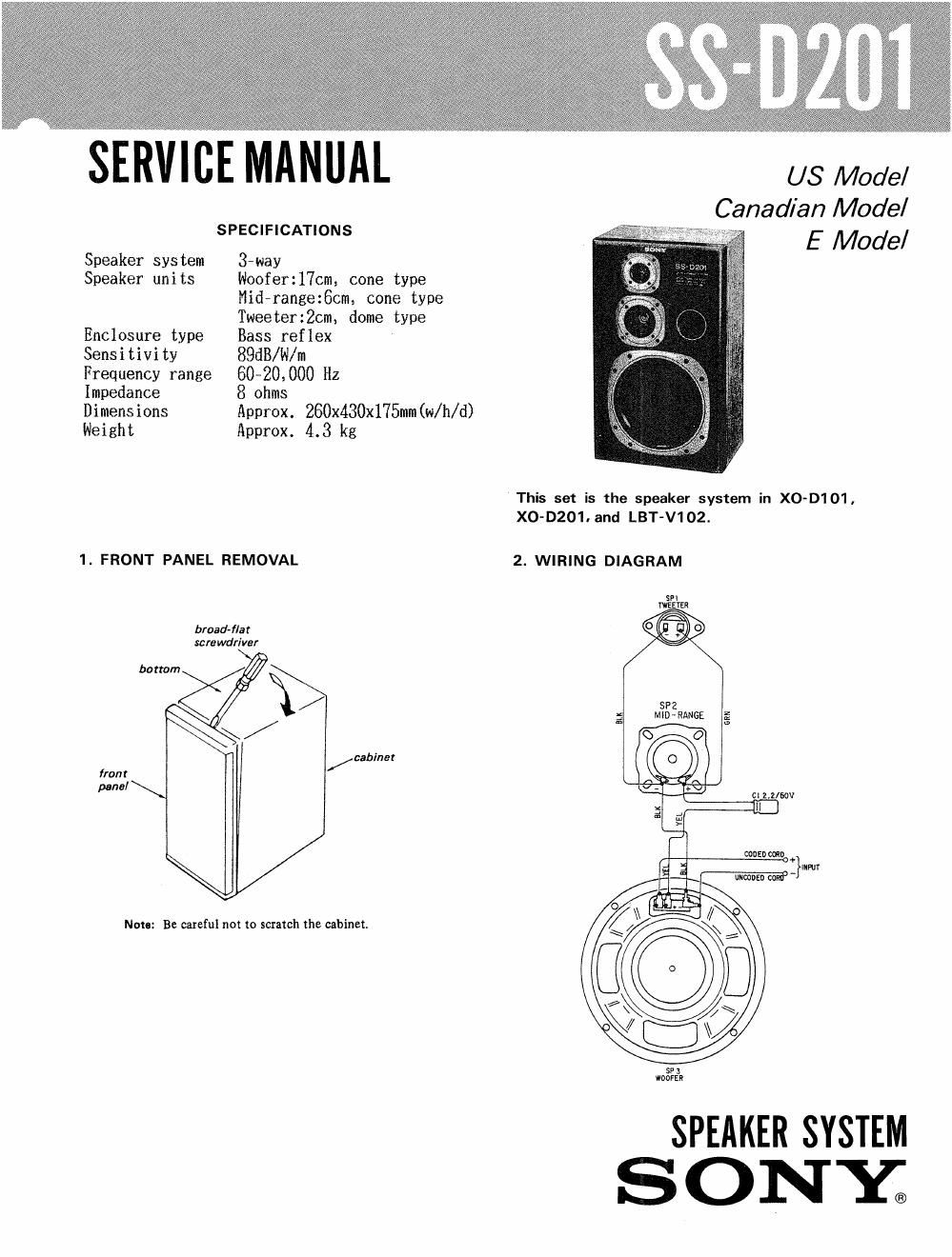 sony ss d 201 service manual
