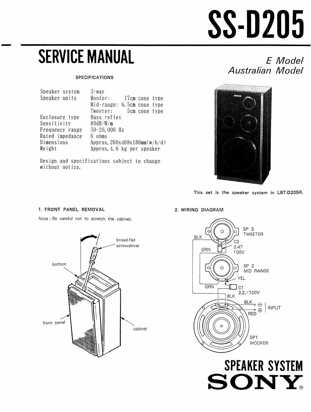 sony ss d 205 service manual