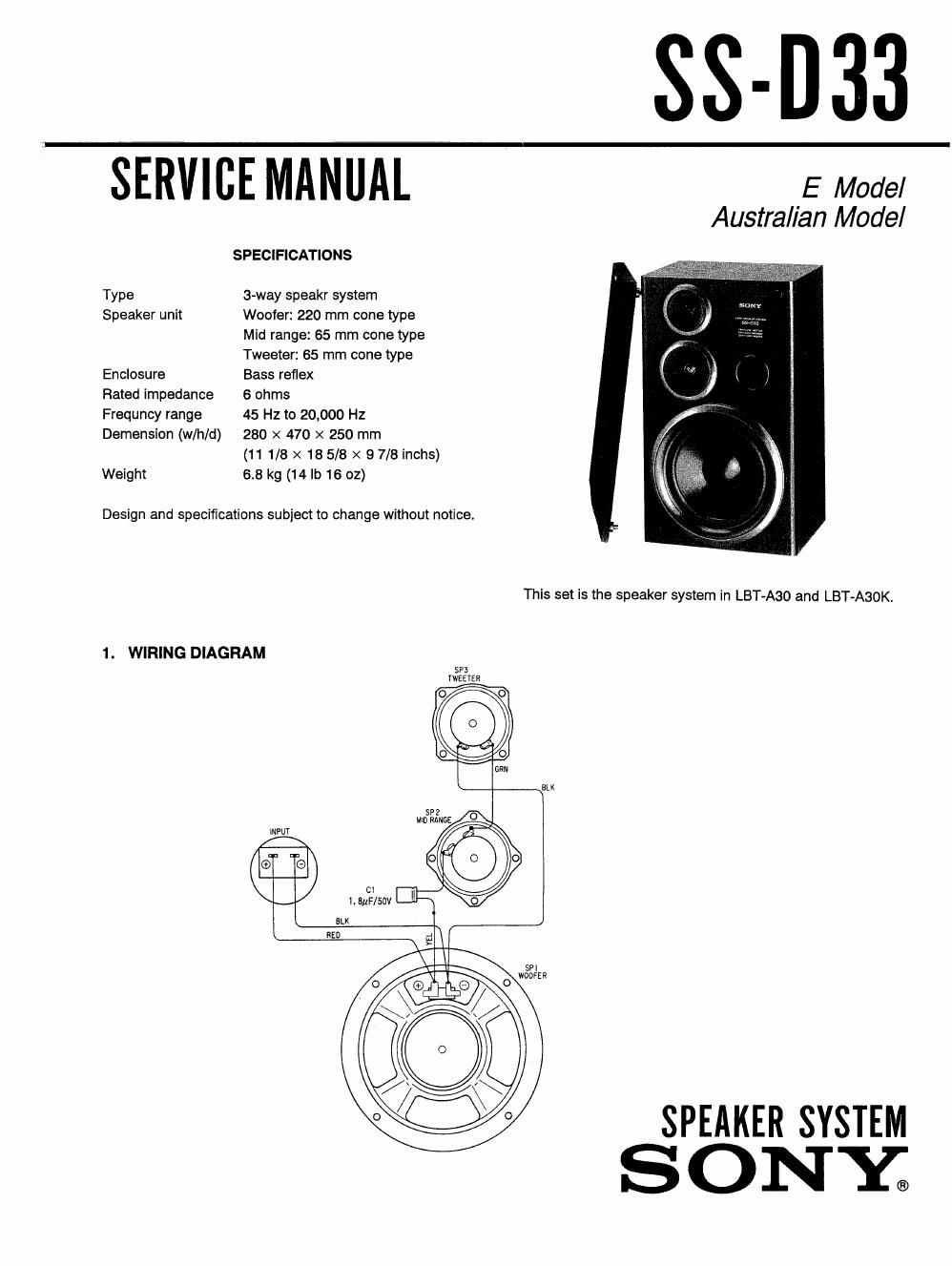 sony ss d 33 service manual