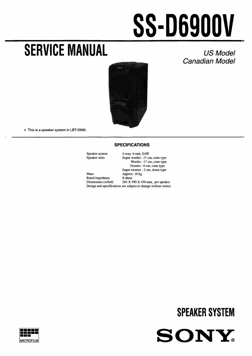 sony ss d 6900 v service manual