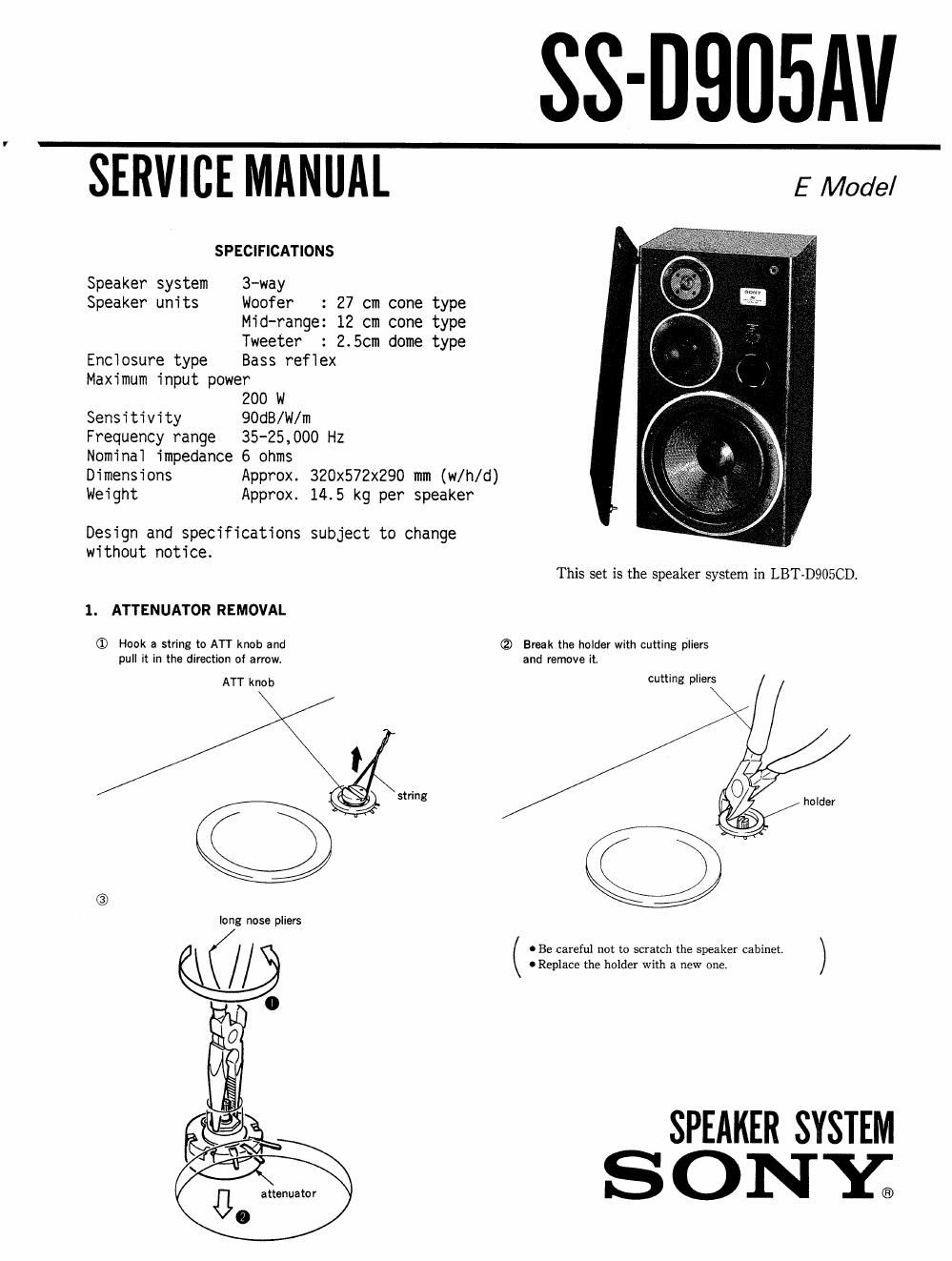 sony ss d 905 av service manual