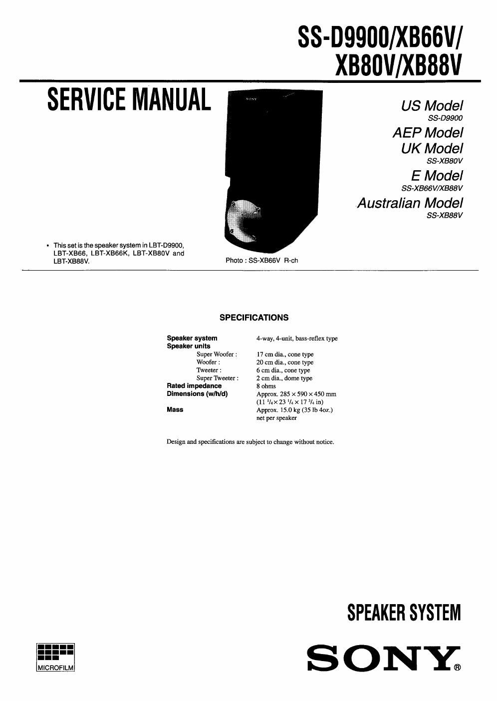 sony ss d 9900 service manual