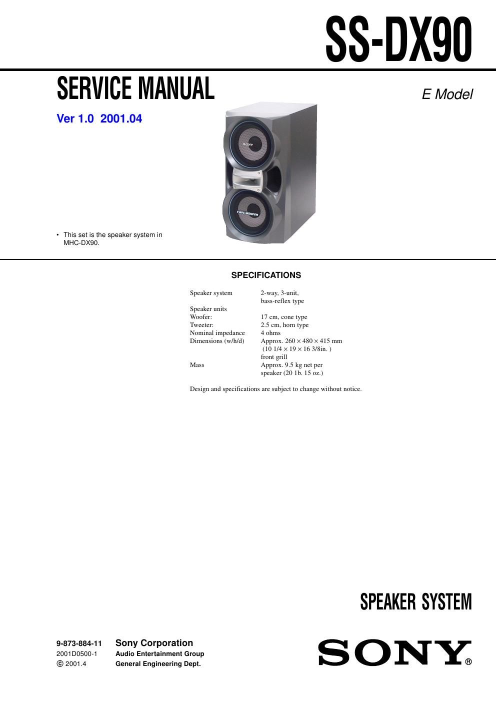 sony ss dx 90 service manual