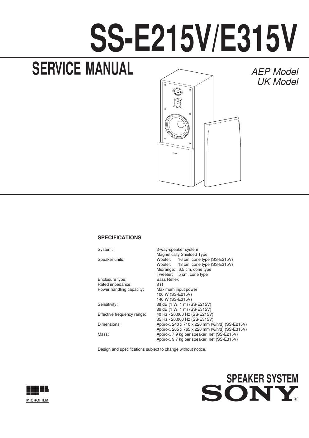 sony ss e 215 v service manual