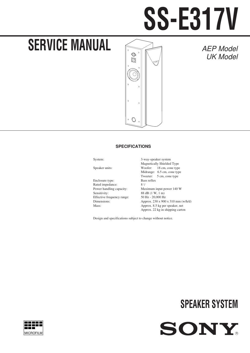 sony ss e 317 v service manual