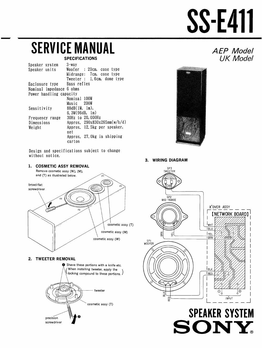 sony ss e 411 service manual