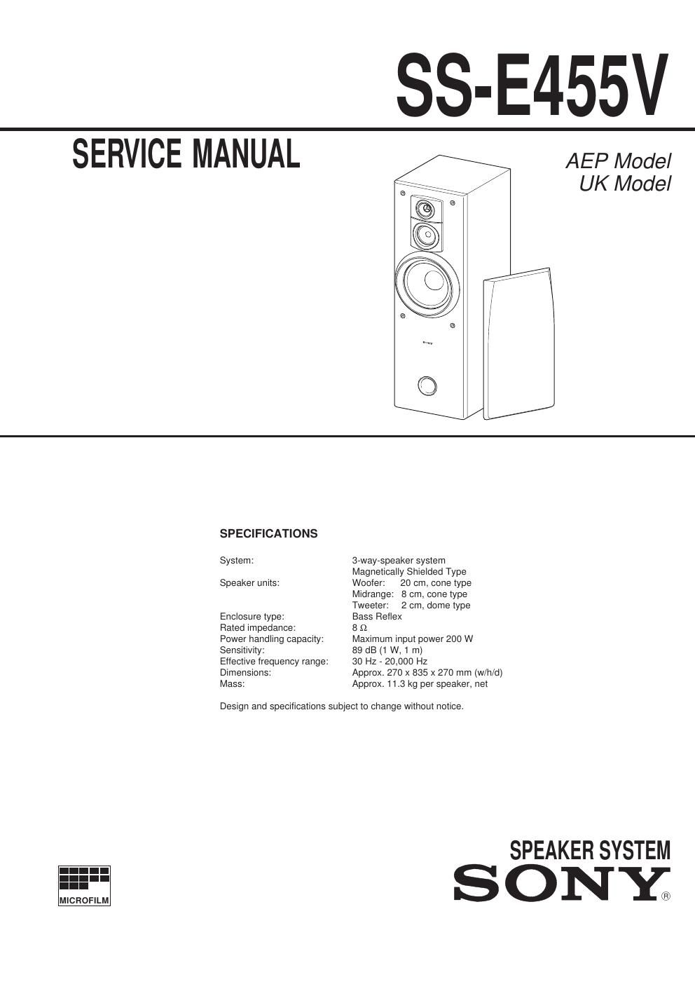 sony ss e 455 v service manual