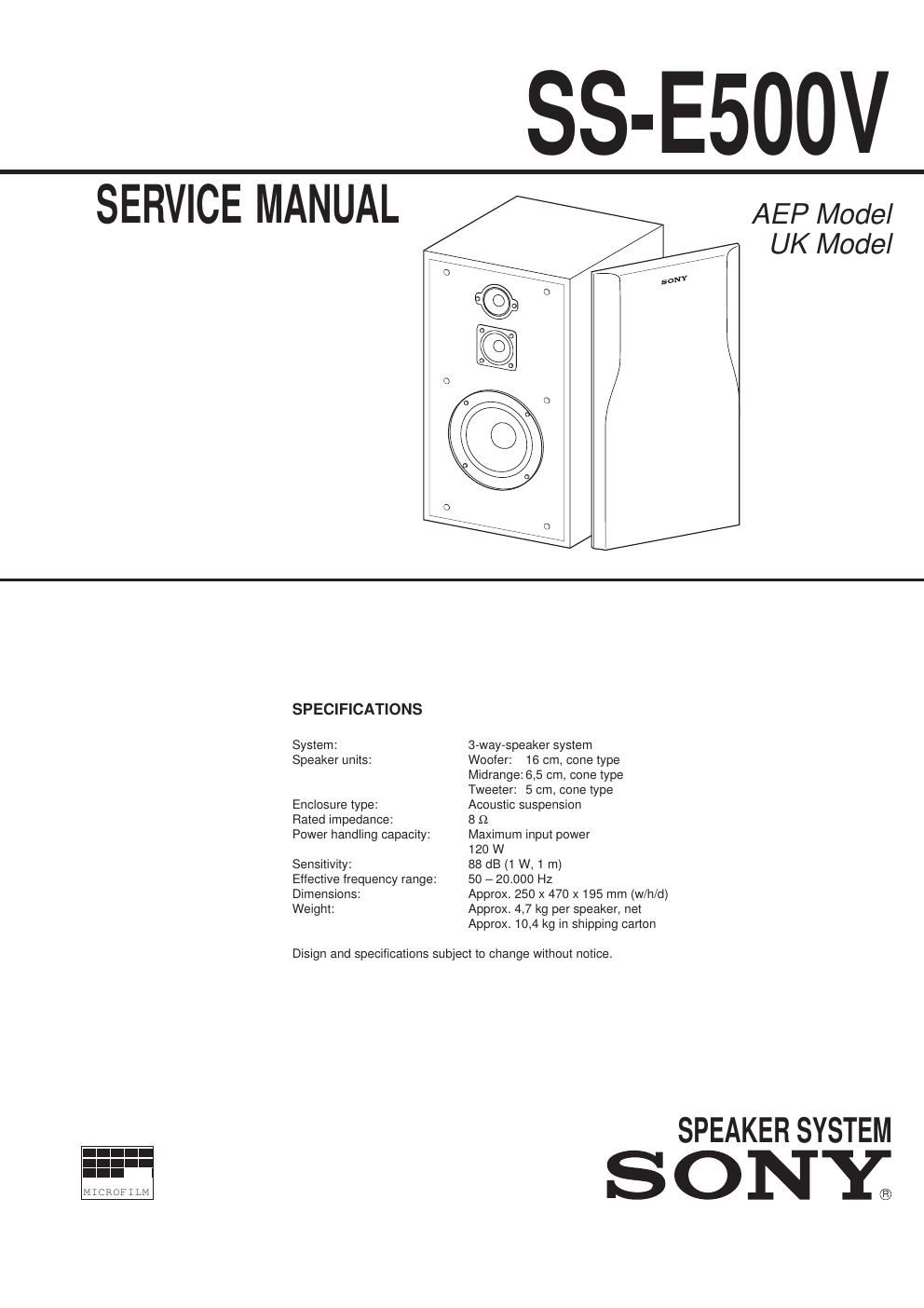 sony ss e 500 v service manual