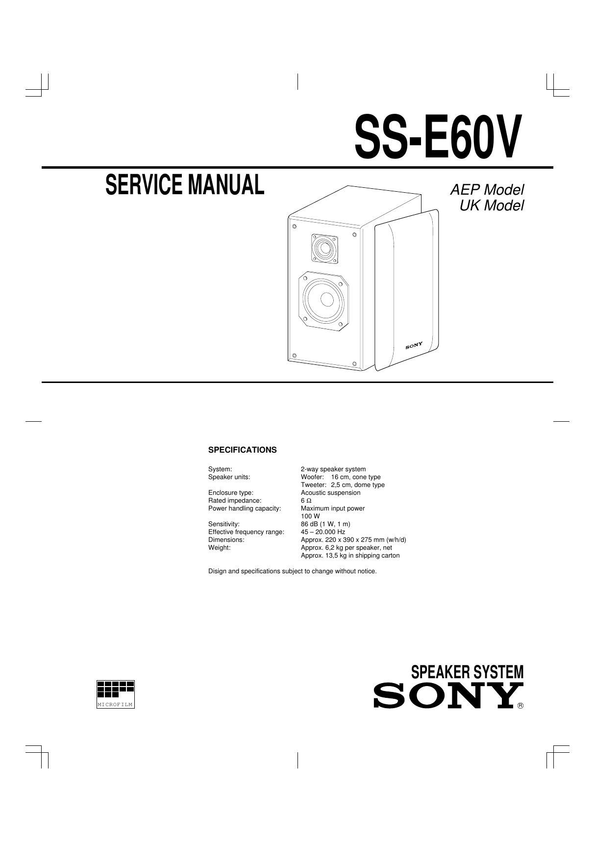 sony ss e 60 v service manual