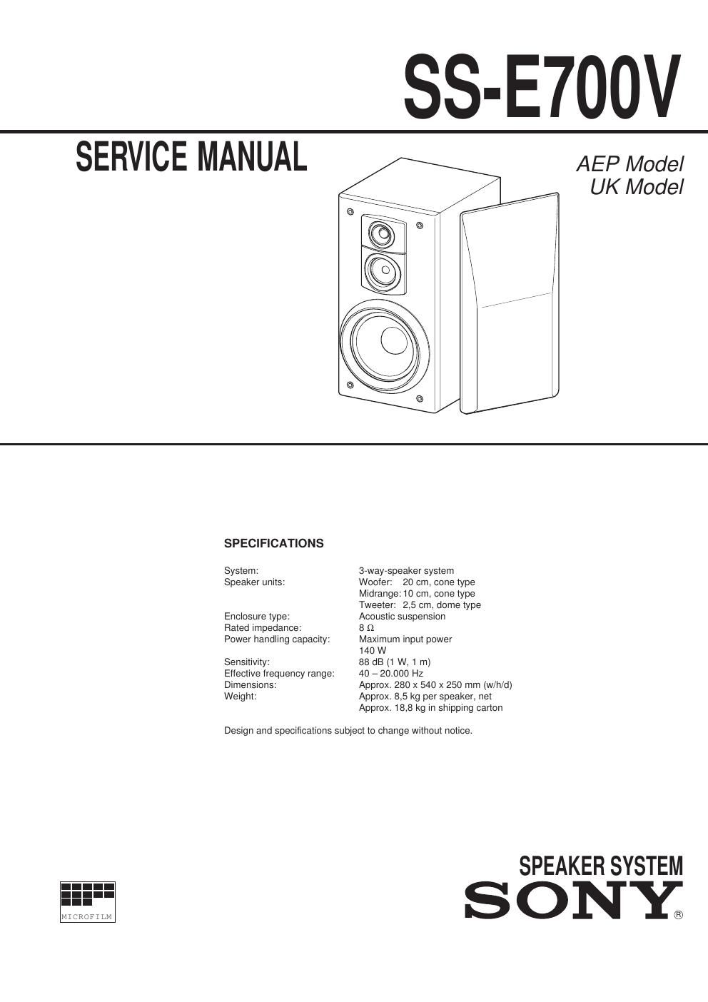sony ss e 700 v service manual